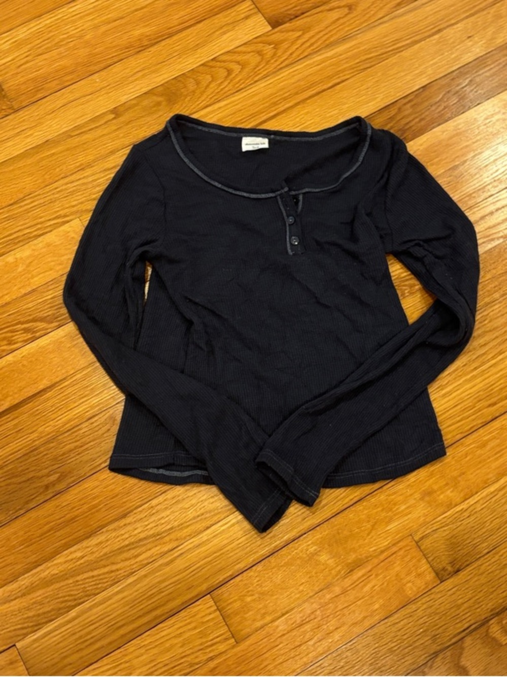 abercrombie kids Dark Blue Ribbed Henley Long-Sleeve Top